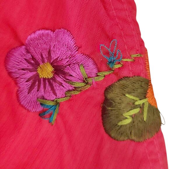 Johnny Was 3J WORKSHOP red floral embroidered button up down boho shirt top Sz S - Picture 6 of 8